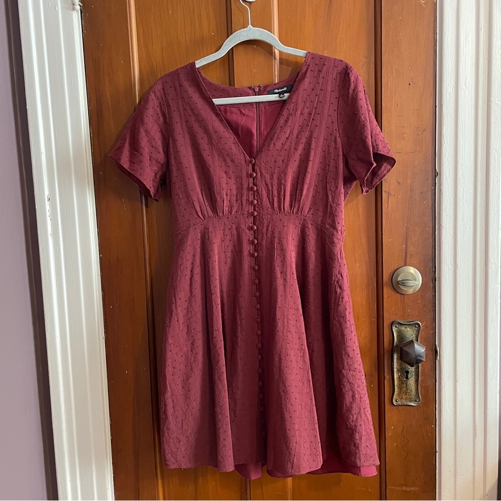 Madewell Red A-Line V-Neck Midi Dress